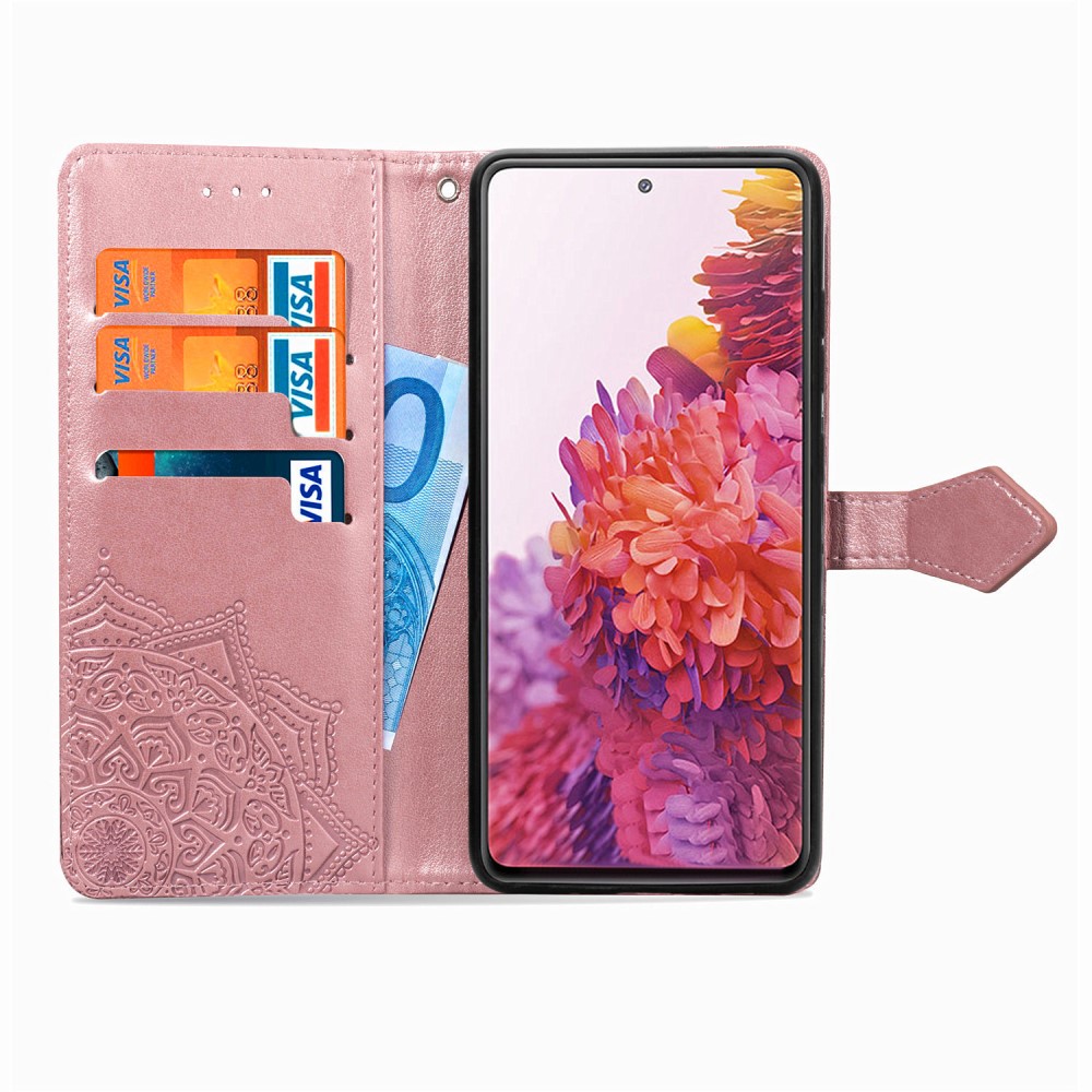  Samsung Galaxy S20 FE - Mandala Läder Fodral - Roséguld