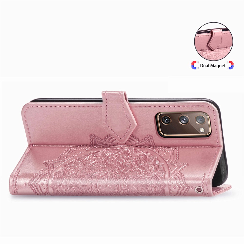  Samsung Galaxy S20 FE - Mandala Läder Fodral - Roséguld