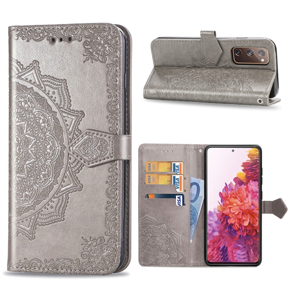  Samsung Galaxy S20 FE - Mandala Läder Fodral - Grå