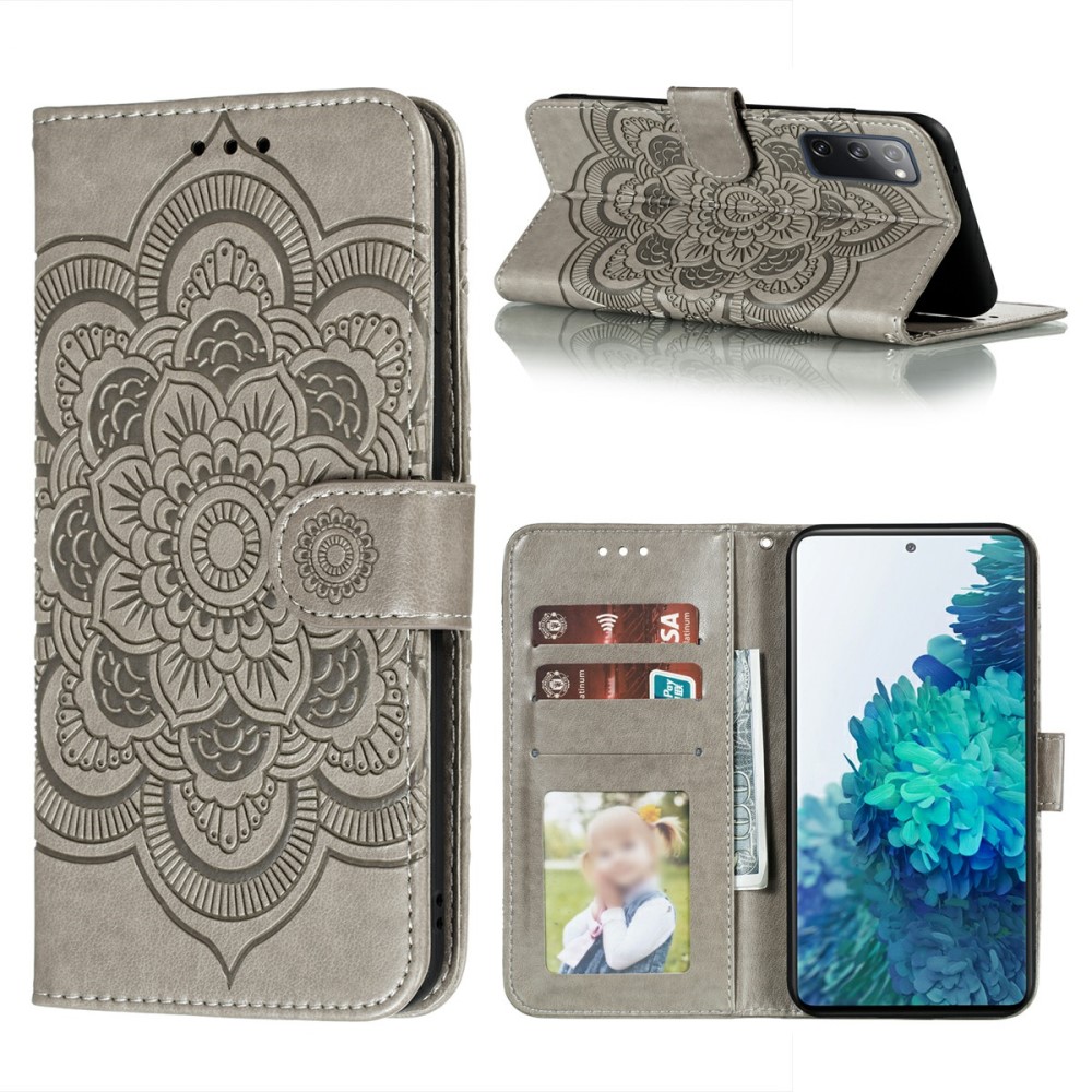  Samsung Galaxy S20 FE - Mandala Läder Fodral - Grå