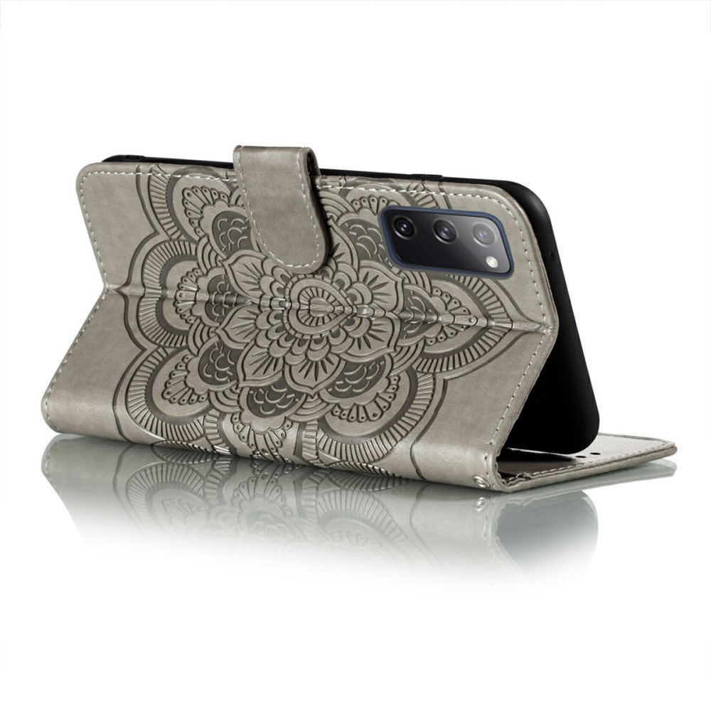  Samsung Galaxy S20 FE - Mandala Läder Fodral - Grå