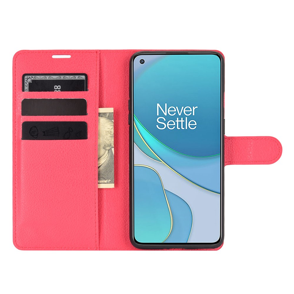  OnePlus 8T / 8T+ - Litchi Läder Fodral - Röd