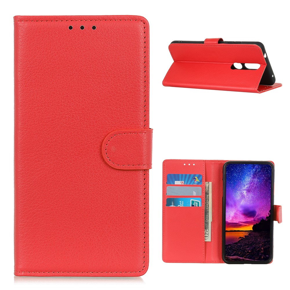  Nokia 2.4 - Litchi Läder Fodral - Röd