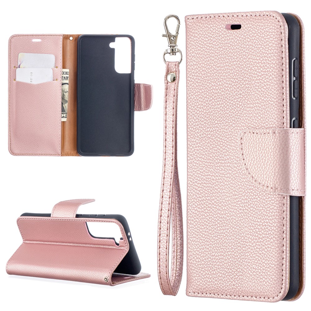  Samsung Galaxy S21 - Litchi Plånboksfodral - Roséguld
