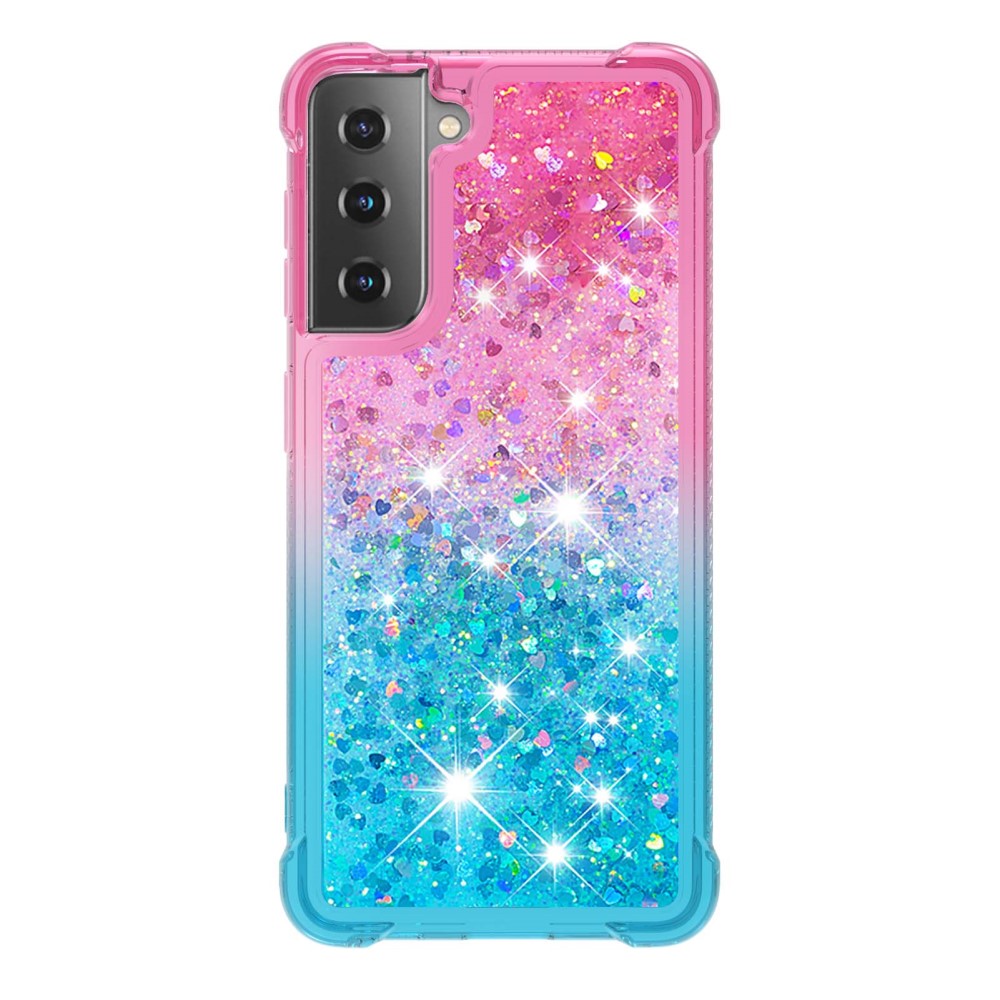  Samsung Galaxy S21 - Shockproof Quicksand Skal - Rosa/Blå