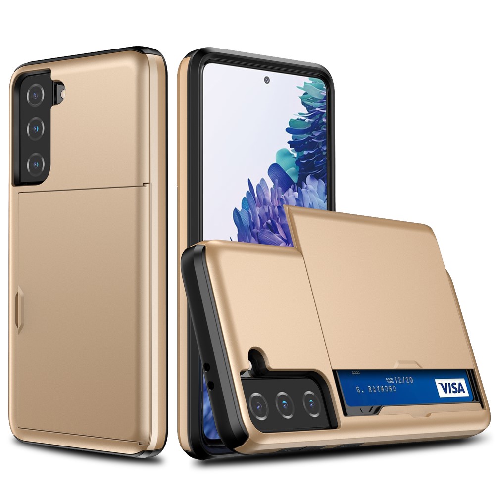  Samsung Galaxy S21 - Hybrid Skal Med Kortfack - Guld