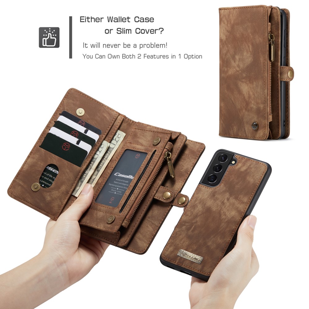 CASEME Samsung Galaxy S21 - CASEME 2-i-1 Multifunktionellt Plånboksfodral - Brun