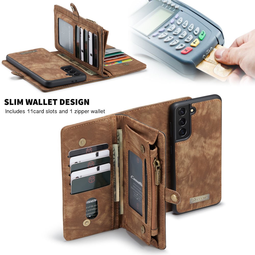 CASEME Samsung Galaxy S21 - CASEME 2-i-1 Multifunktionellt Plånboksfodral - Brun