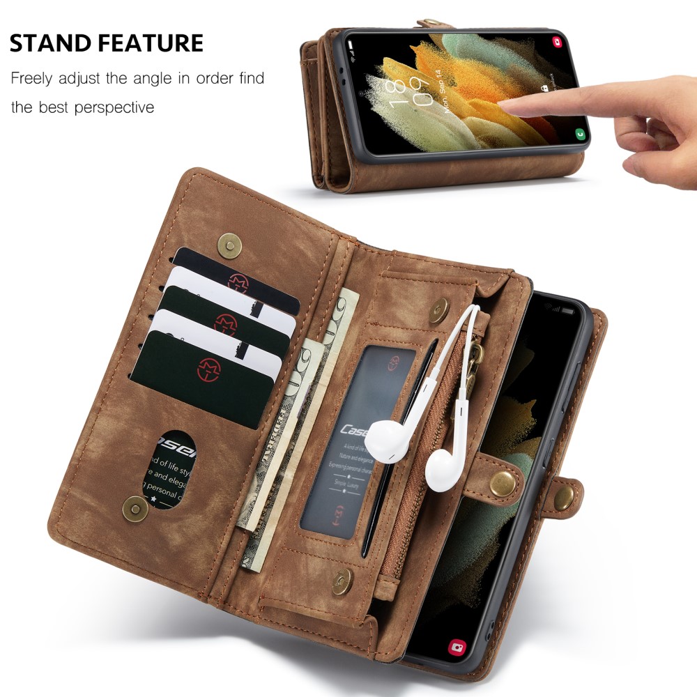 CASEME Samsung Galaxy S21 - CASEME 2-i-1 Multifunktionellt Plånboksfodral - Brun