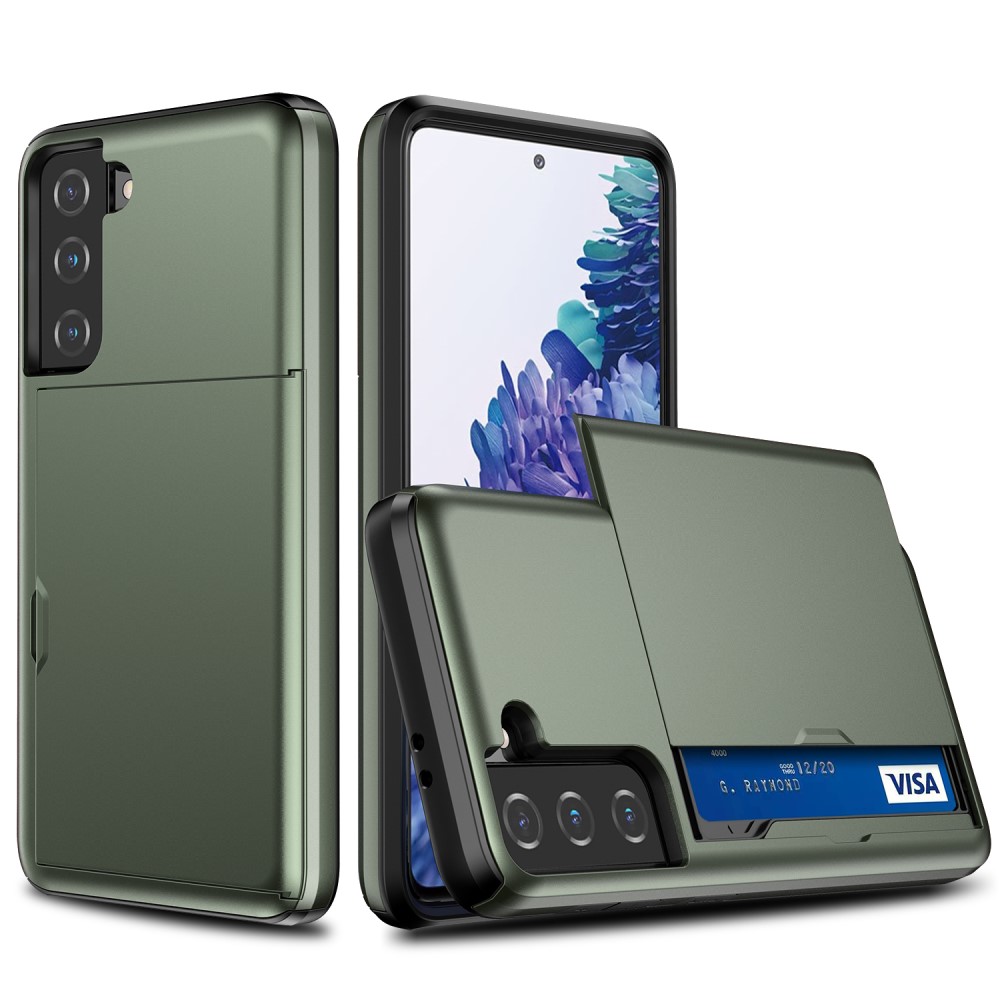  Samsung Galaxy S21 Plus - Skal Med Kortfack - Militär Grön