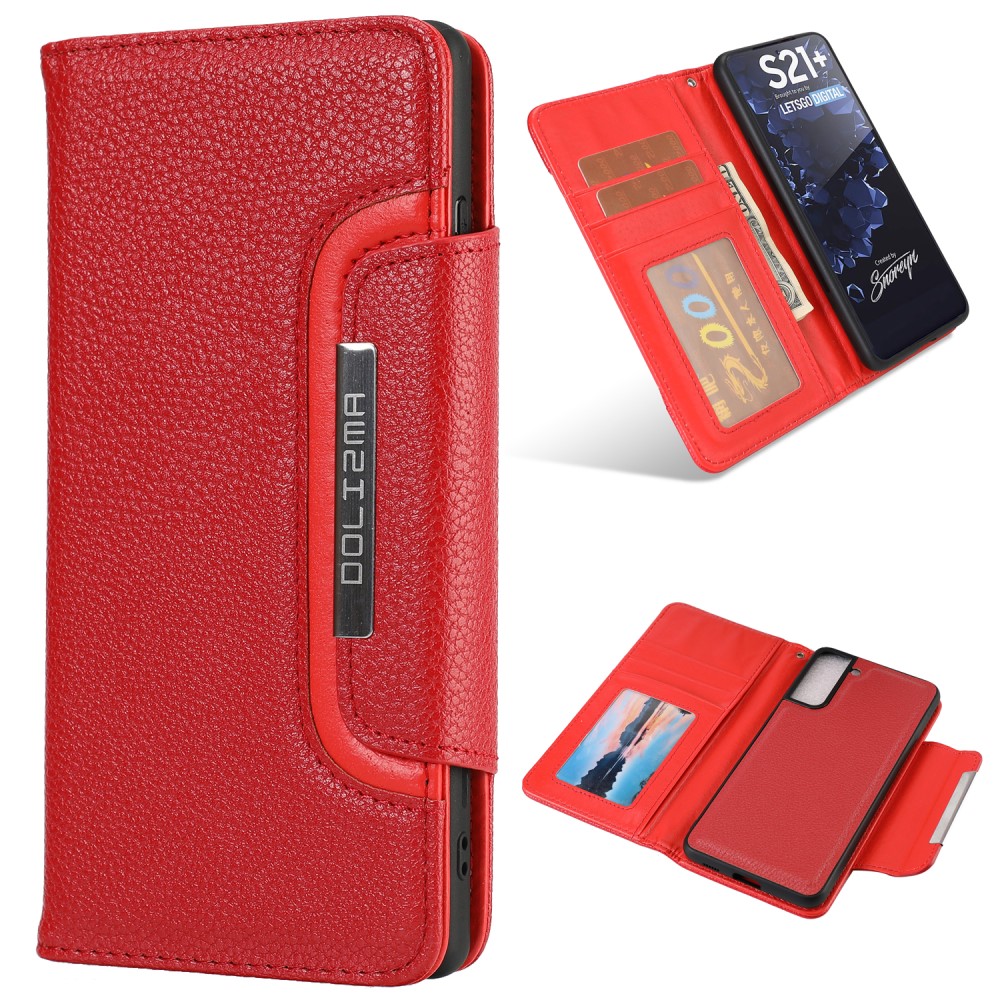 Samsung Galaxy S21 Plus - 2in1 Litchi Magnet Fodral - Röd