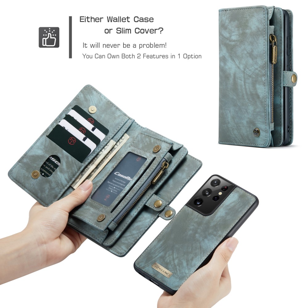 CASEME Samsung Galaxy S21 Ultra - CASEME 2-i-1 Multifunktionellt Plånboksfodral - Grön