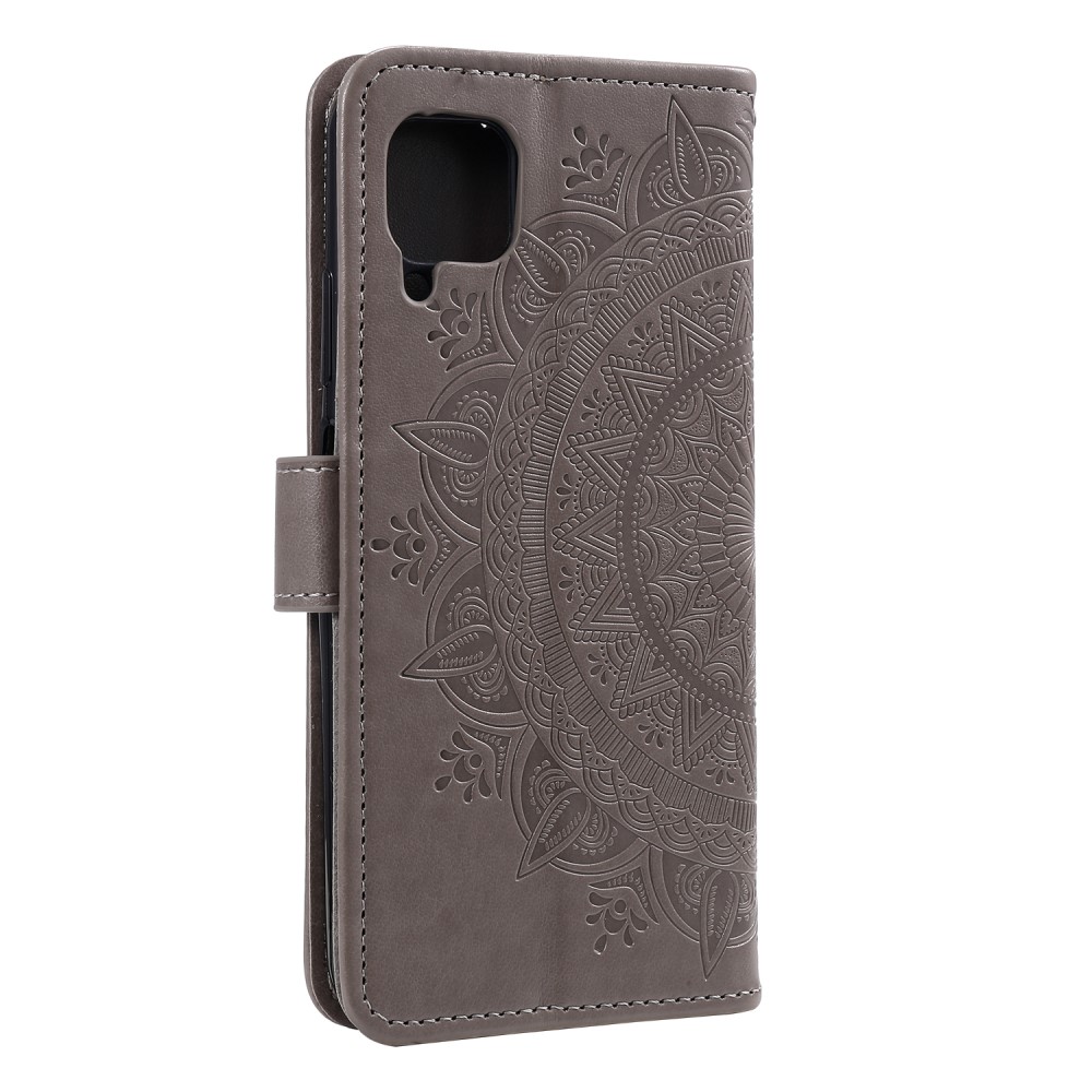  Samsung Galaxy A12 - Mandala Läder Fodral - Grå