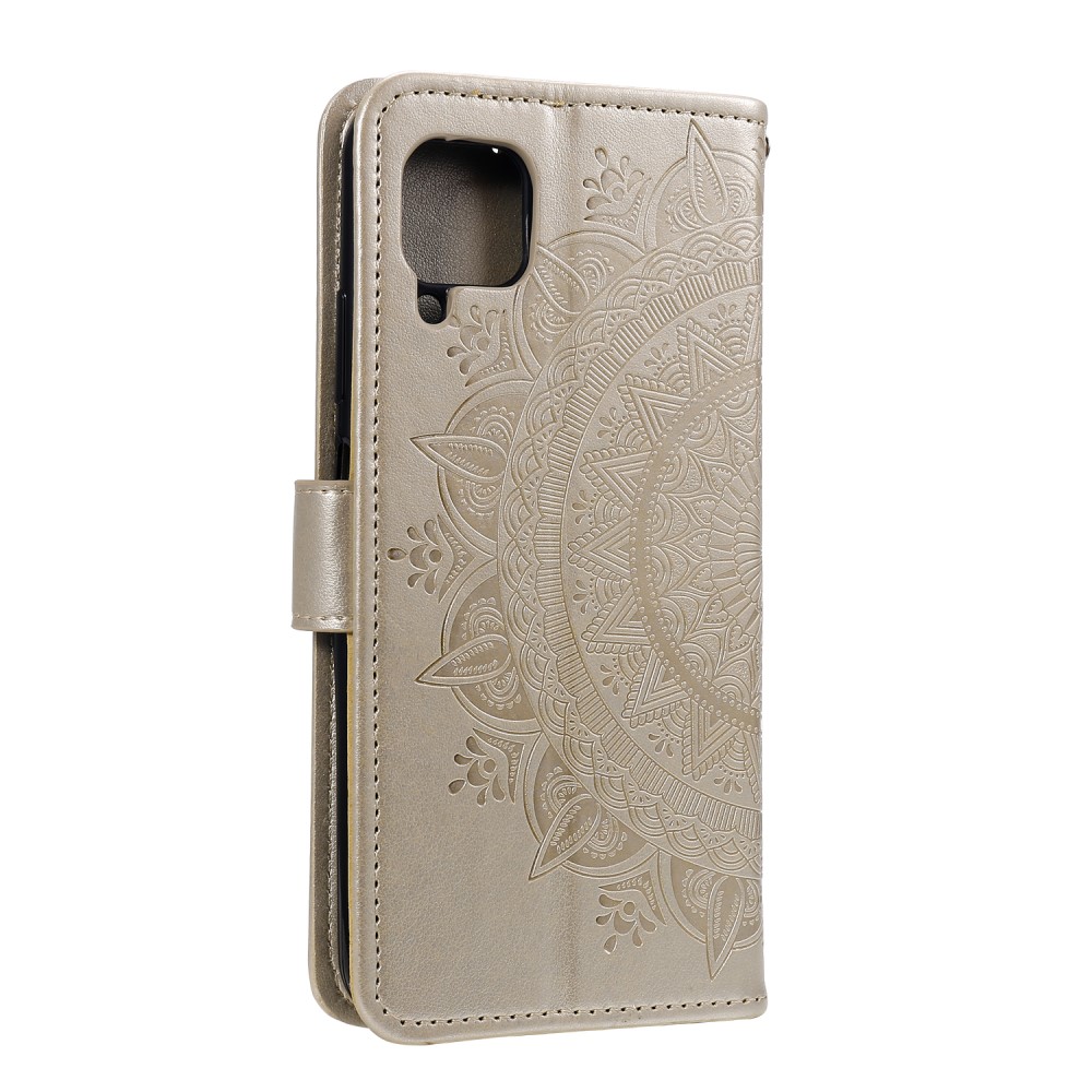  Samsung Galaxy A12 - Mandala Läder Fodral - Guld