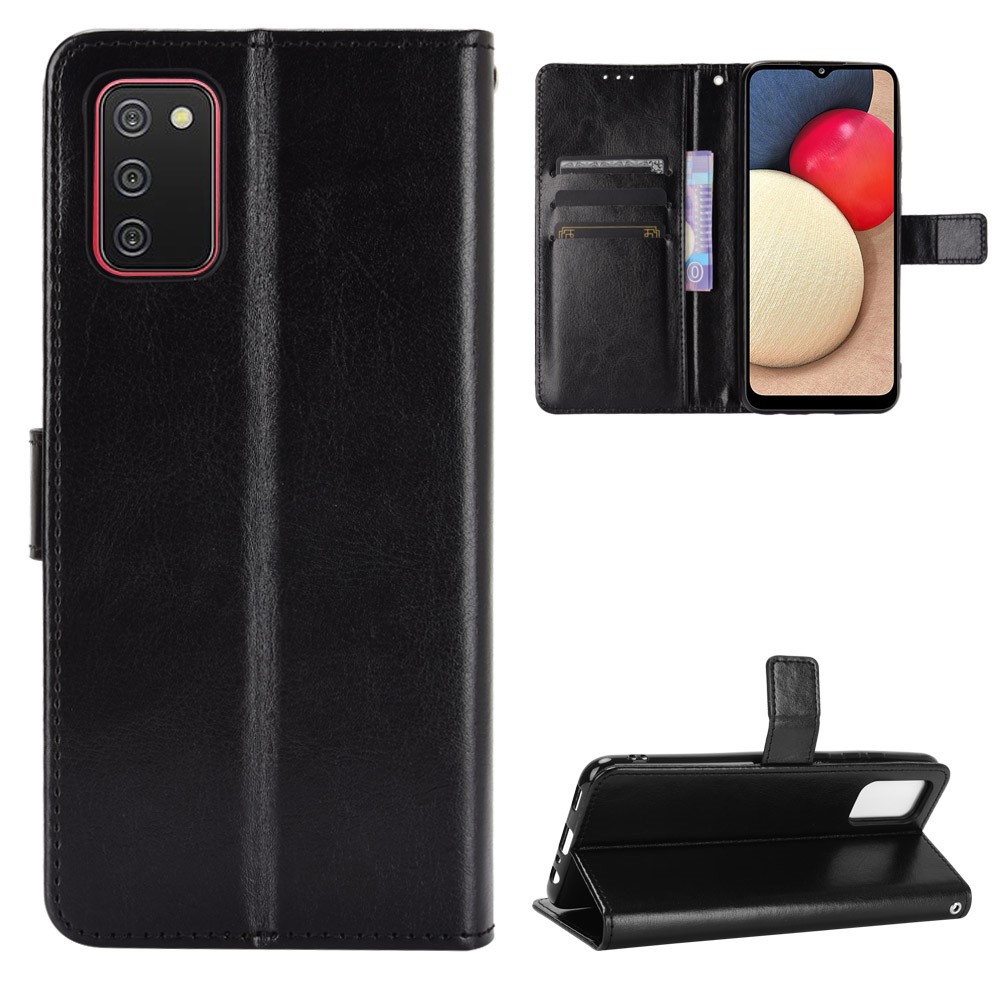  Samsung Galaxy A02s - Crazy Horse Läder Fodral - Svart