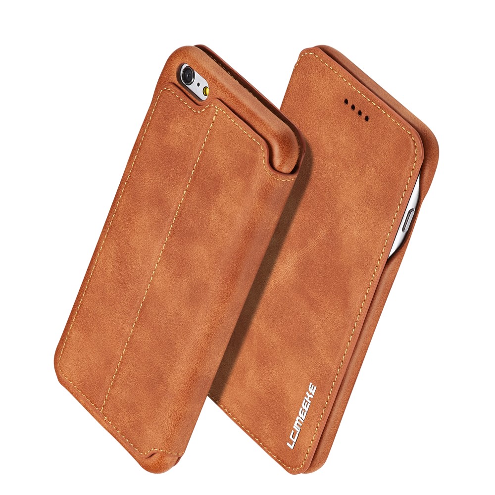 LC.IMEEKE iPhone 6/6S Plus - LC.IMEEKE Retro Läder Fodral - Brun