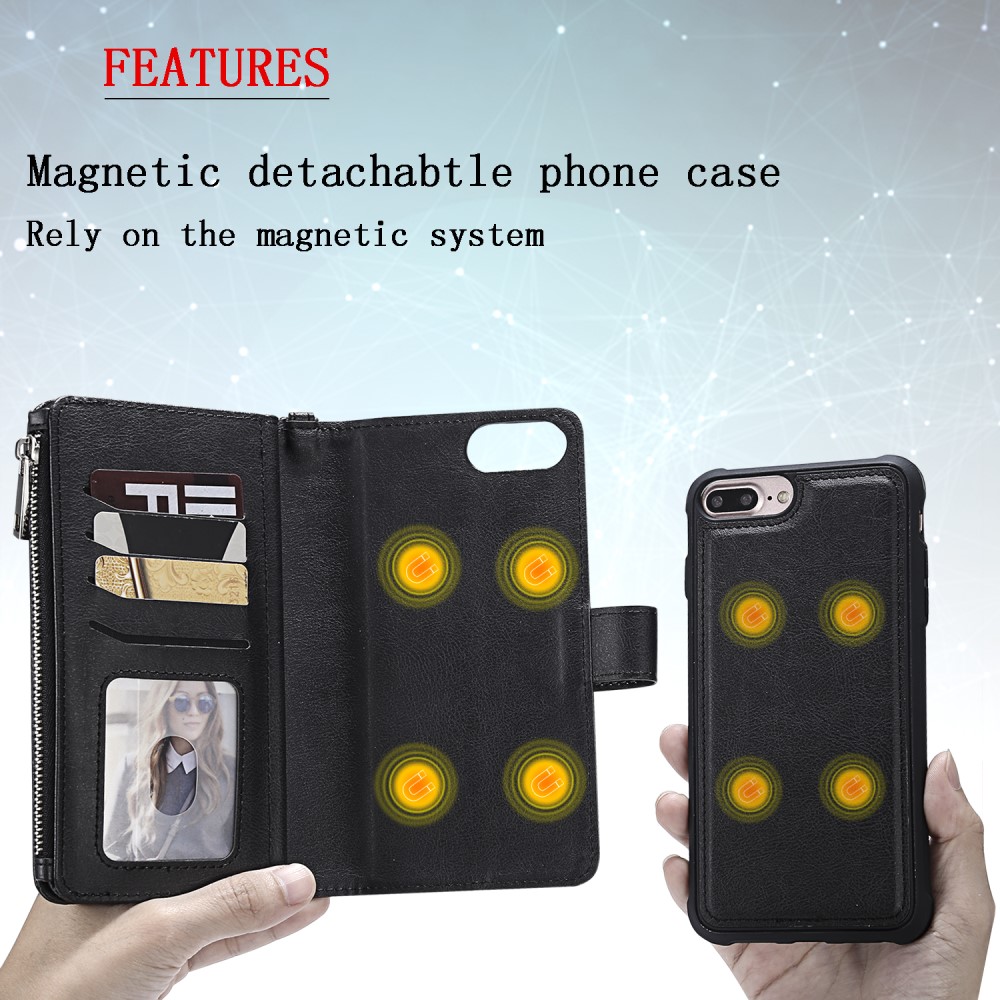 iPhone 6/6S/7/8 Plus - 2in1 Magnet Skal / Plånboksfodral - Svart