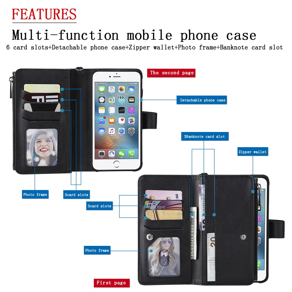  iPhone 6/6S/7/8 Plus - 2in1 Magnet Skal / Plånboksfodral - Svart