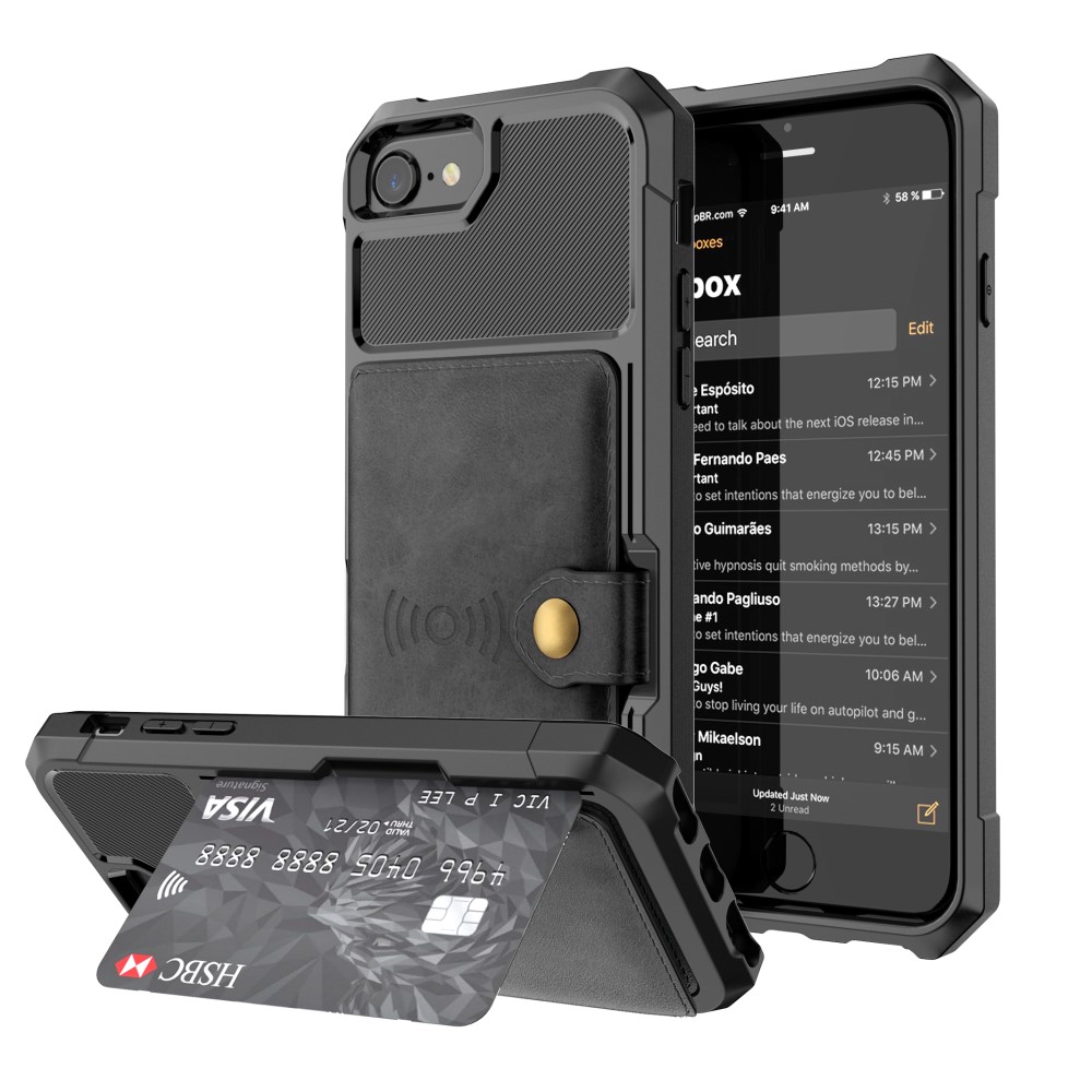  iPhone 6/6S/7/8/SE (2020/2022) - Skal Med Magnetiskt Plånbok - Svart