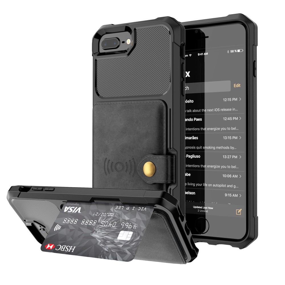  iPhone 6/6S/7/8 Plus - Skal Med Magnetiskt Plånbok - Svart