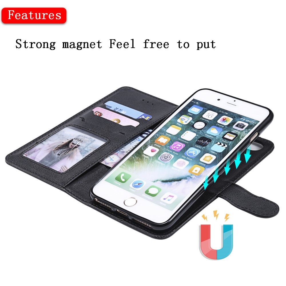  iPhone 6/6S/7/8 Plus - 2in1 Magnet Skal / Plånboksfodral - Svart