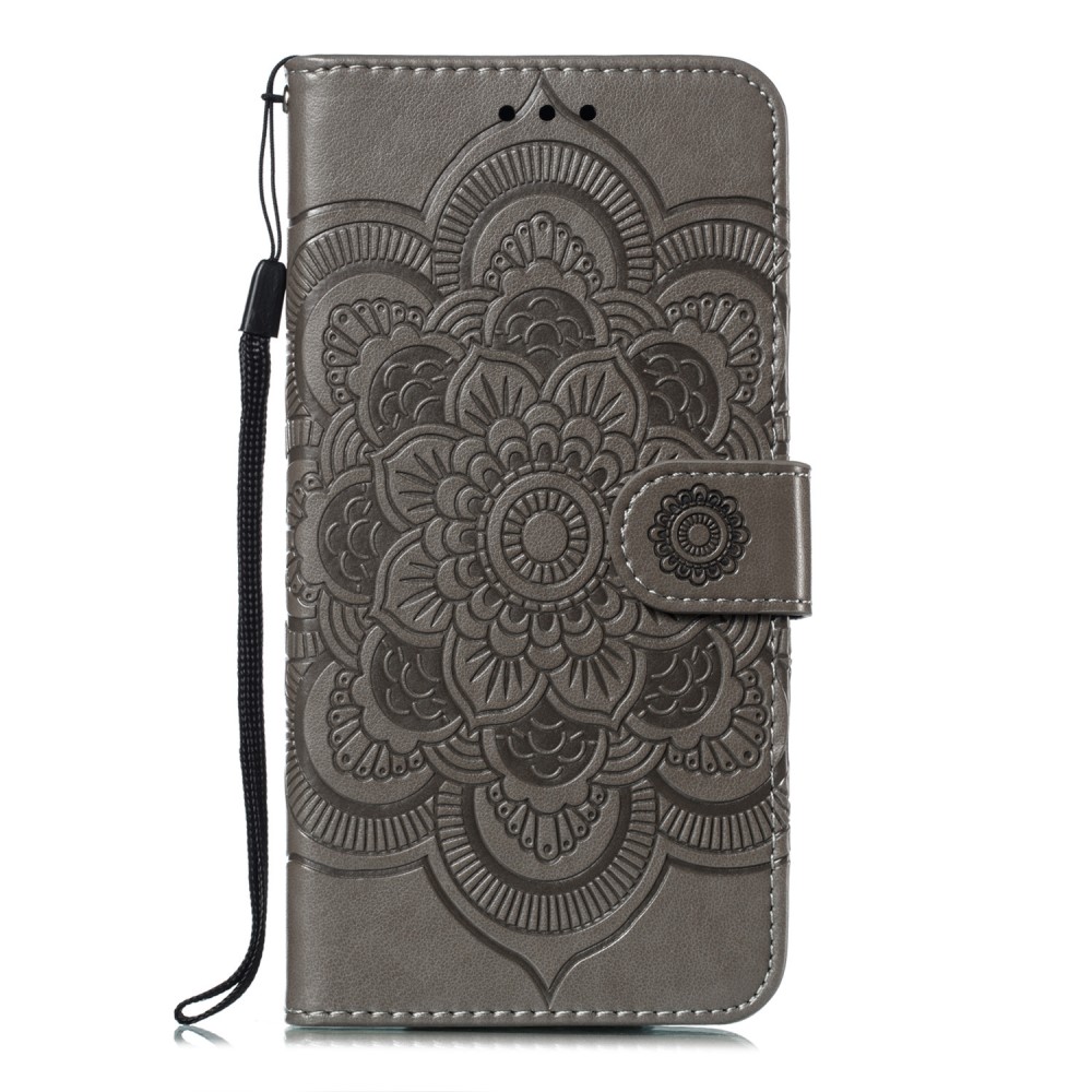  iPhone X/Xs - Mandala Läder Fodral - Grå