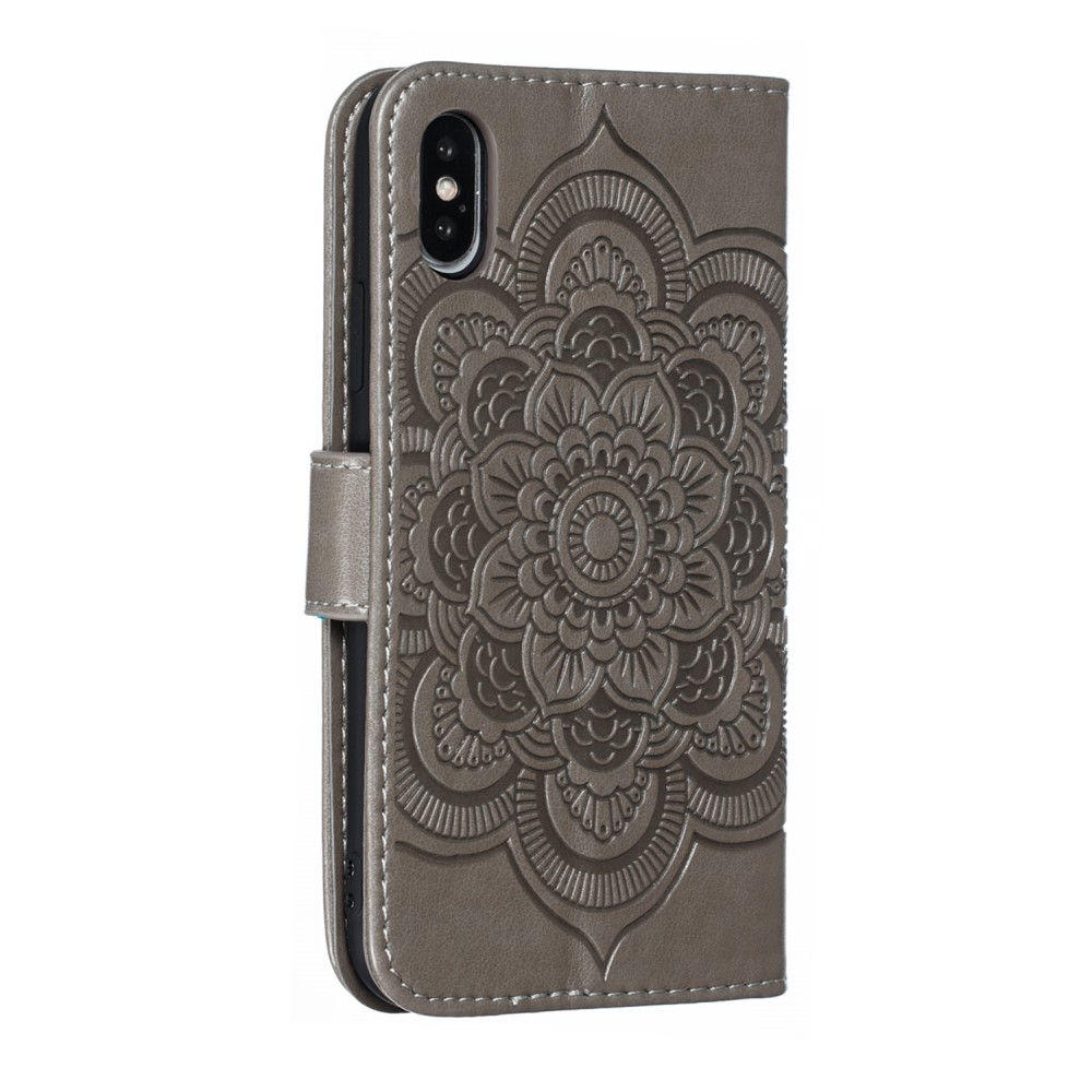  iPhone X/Xs - Mandala Läder Fodral - Grå