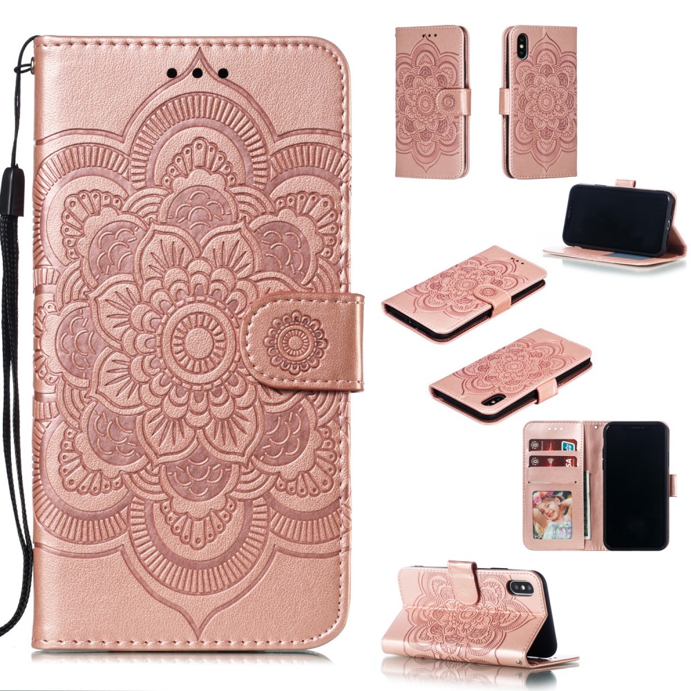  iPhone X/Xs - Mandala Läder Fodral - Roséguld