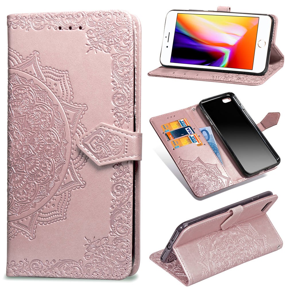  iPhone 7/8/SE (2020/2022) - Mandala Läder Fodral - Roséguld