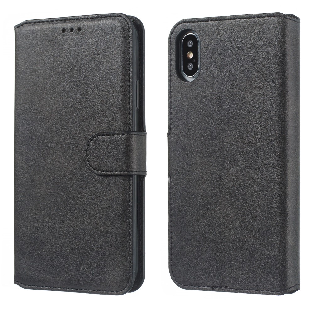  iPhone X/Xs - Solid Läder Fodral - Svart