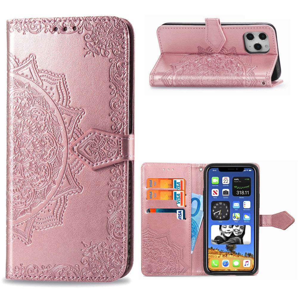  iPhone 12 Pro Max - Mandala Läder Fodral - Roséguld