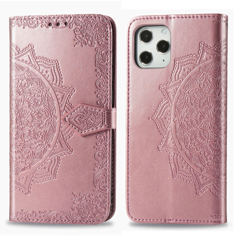  iPhone 12 Pro Max - Mandala Läder Fodral - Roséguld