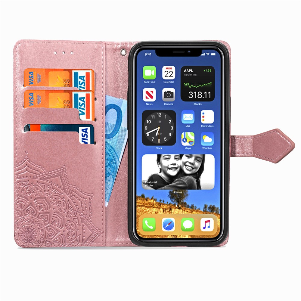  iPhone 12 Pro Max - Mandala Läder Fodral - Roséguld