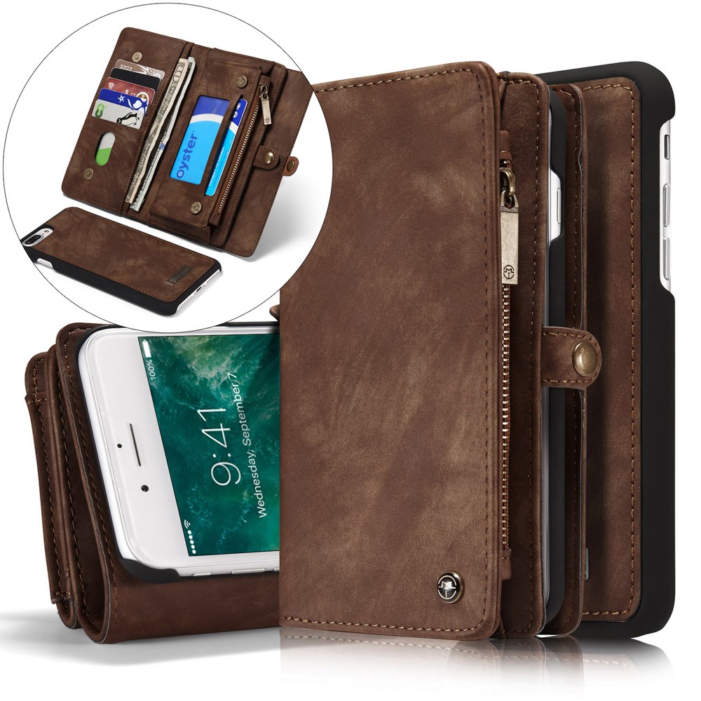 CASEME iPhone 7/8 Plus - CASEME 2-i-1 Multifunktionellt Plånboksfodral - Brun