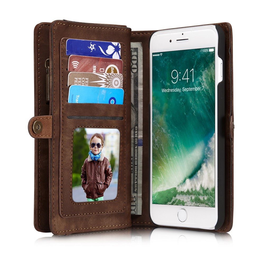 CASEME iPhone 7/8 Plus - CASEME 2-i-1 Multifunktionellt Plånboksfodral - Brun