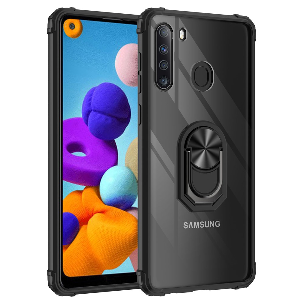  Samsung Galaxy A21 - Shockproof Hybrid Ring Skal - Svart