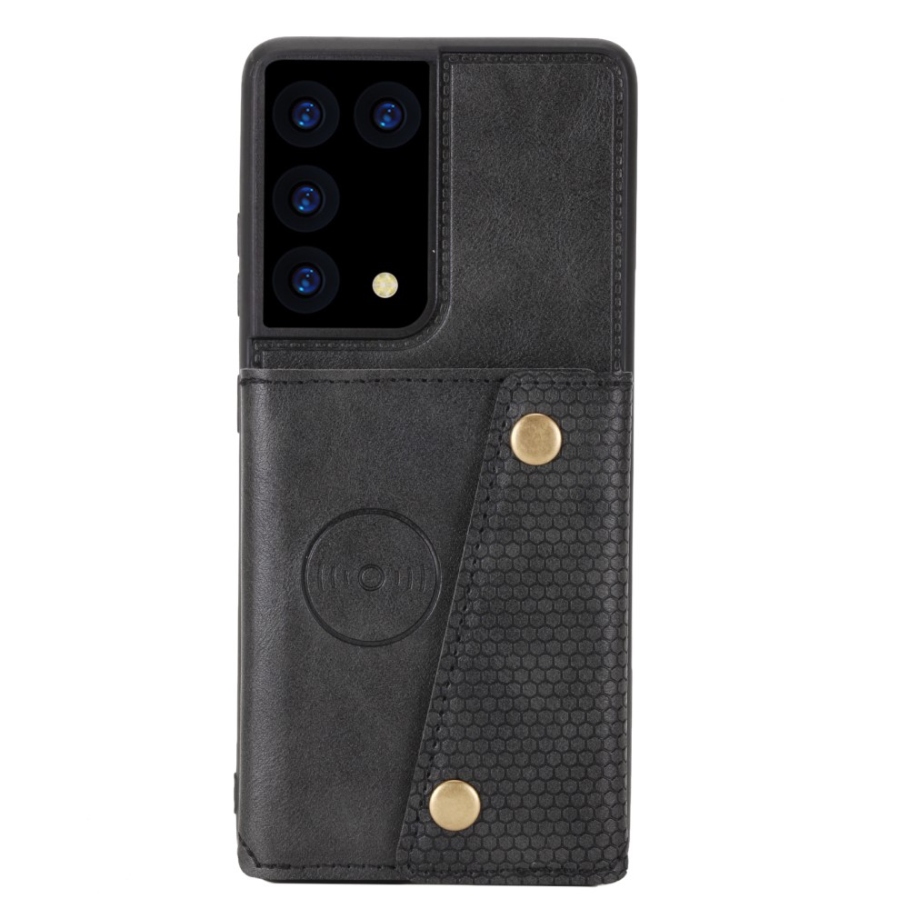  Samsung Galaxy S21 Ultra - Läder Skal Med Kortfack Och Magnet - Svart