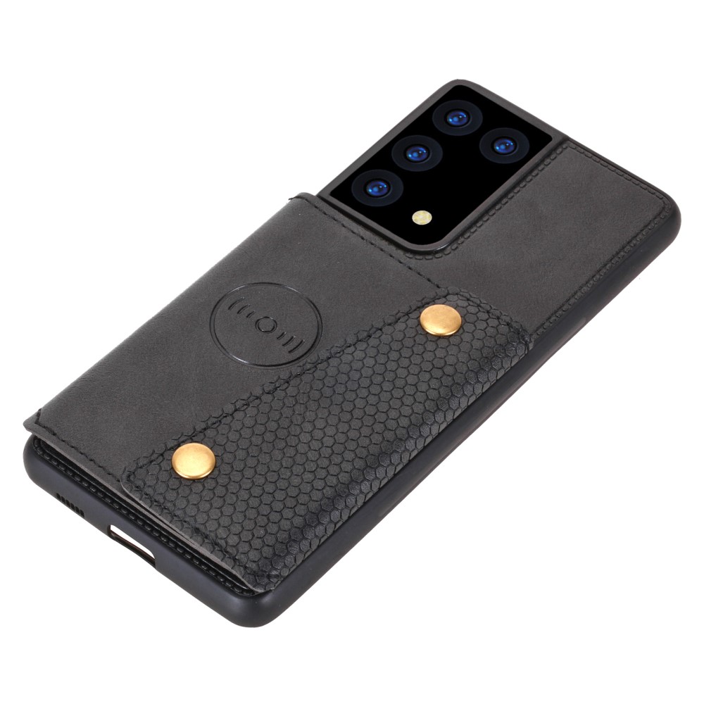  Samsung Galaxy S21 Ultra - Läder Skal Med Kortfack Och Magnet - Svart