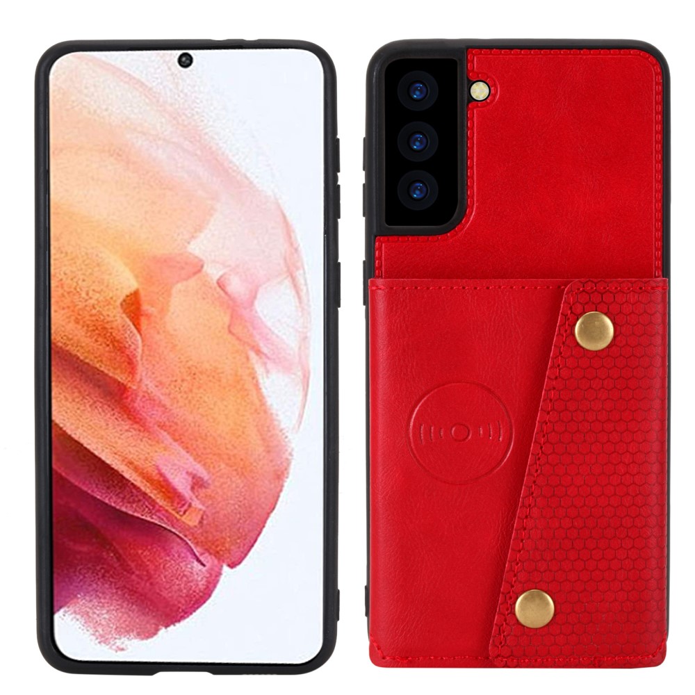  Samsung Galaxy S21 - Läder Skal Med Kortfack Och Magnet - Röd