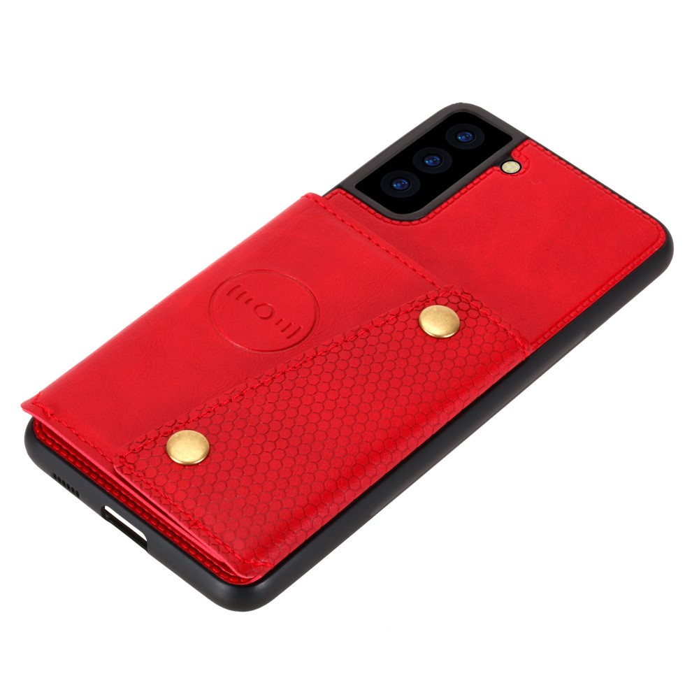  Samsung Galaxy S21 - Läder Skal Med Kortfack Och Magnet - Röd