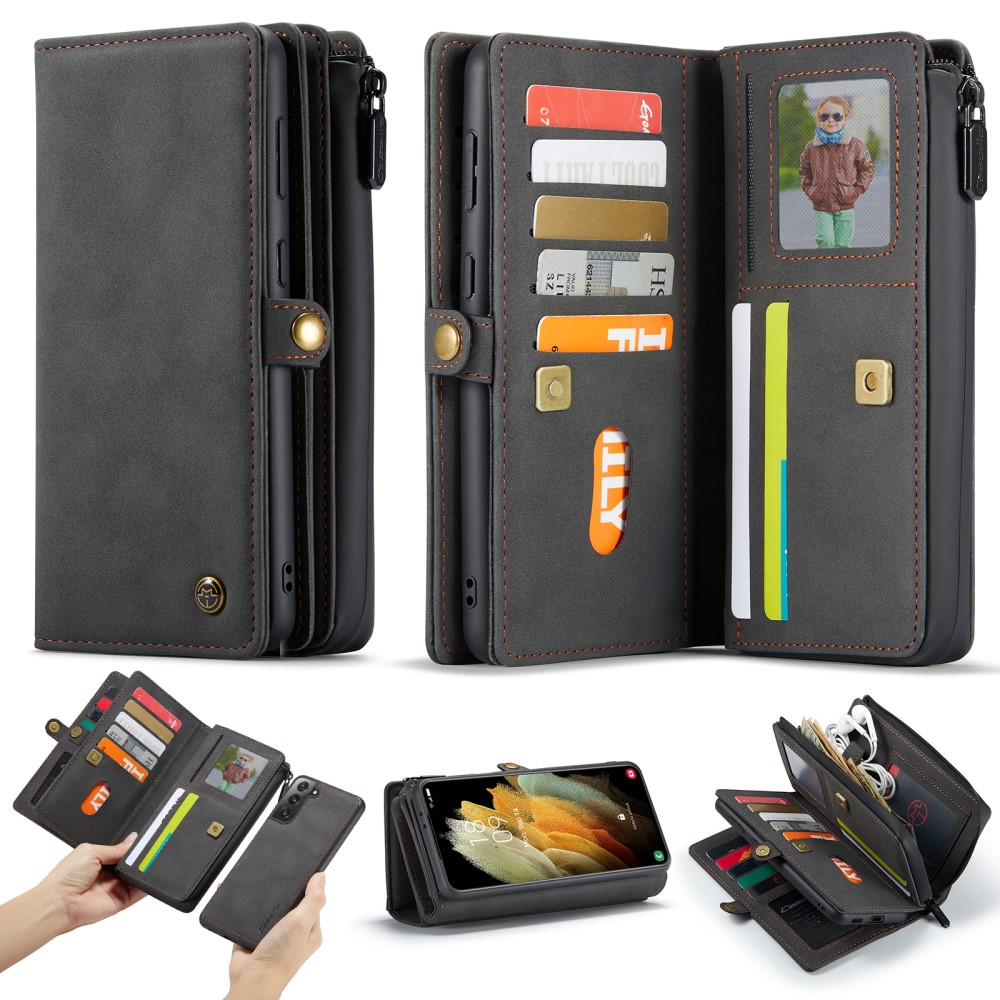 CASEME Samsung Galaxy S21 - CASEME 2-i-1 Multifunktionellt Läder Fodral - Svart
