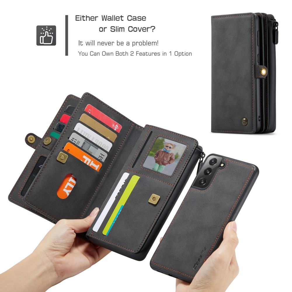 CASEME Samsung Galaxy S21 - CASEME 2-i-1 Multifunktionellt Läder Fodral - Svart