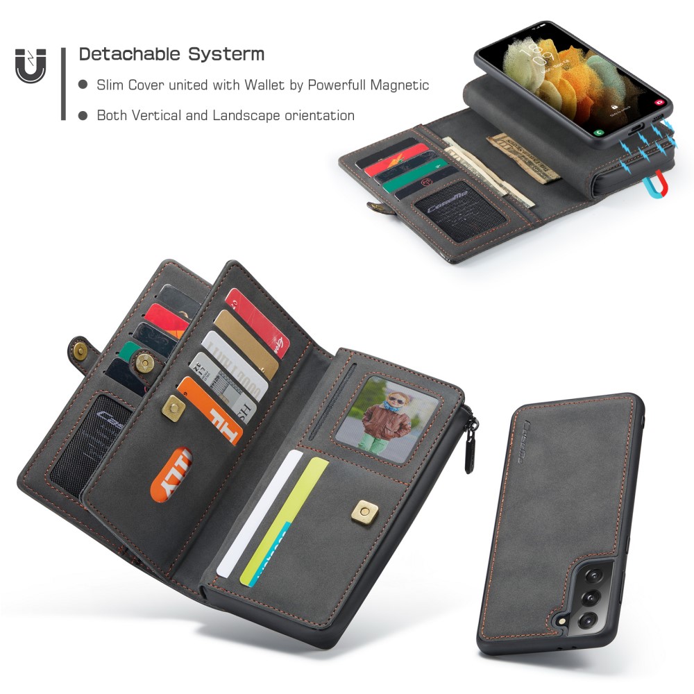 CASEME Samsung Galaxy S21 - CASEME 2-i-1 Multifunktionellt Läder Fodral - Svart