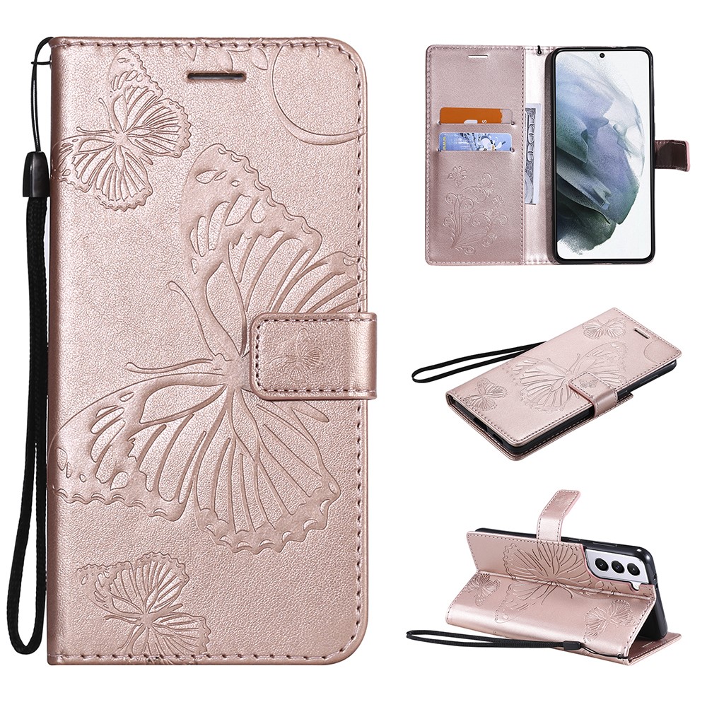  Samsung Galaxy S21 - Butterfly Läder Fodral - Roséguld