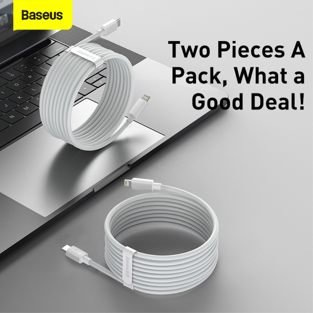 BASEUS 2-PACK BASEUS Wisdom 1.5m 20W Type-C - Lightning Kabel - Vit