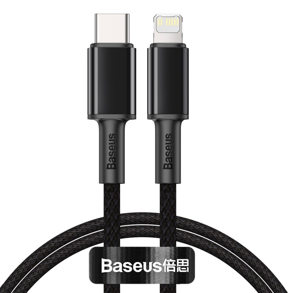 BASEUS BASEUS 1m 20W PD Type-C - Lightning Flätad Nylon Kabel - Svart