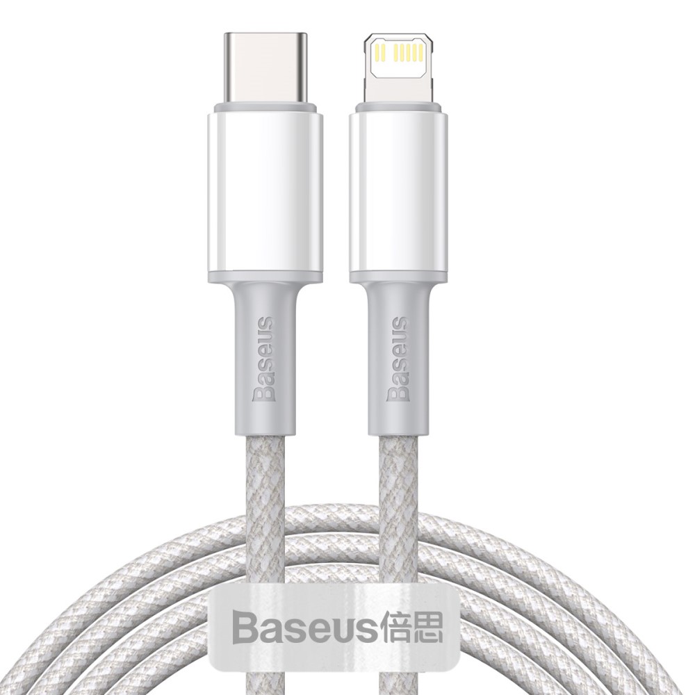 BASEUS BASEUS 2m 20W PD Type-C - Lightning Flätad Nylon Kabel - Vit