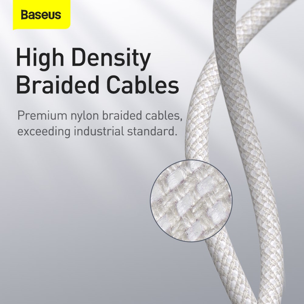 BASEUS BASEUS 2m 20W PD Type-C - Lightning Flätad Nylon Kabel - Vit