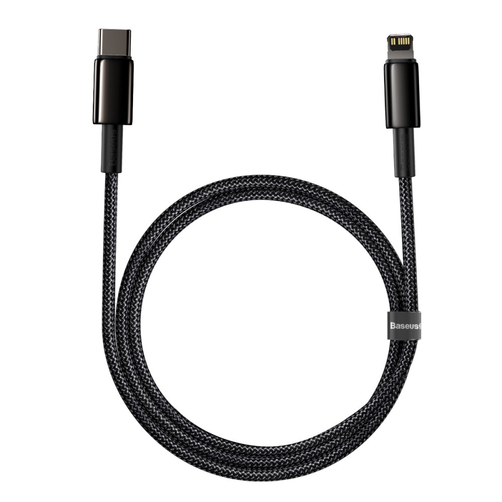 BASEUS Baseus Tungsten 1m 20W PD USB-C - Lightning Flätad Nylon Kabel - Svart
