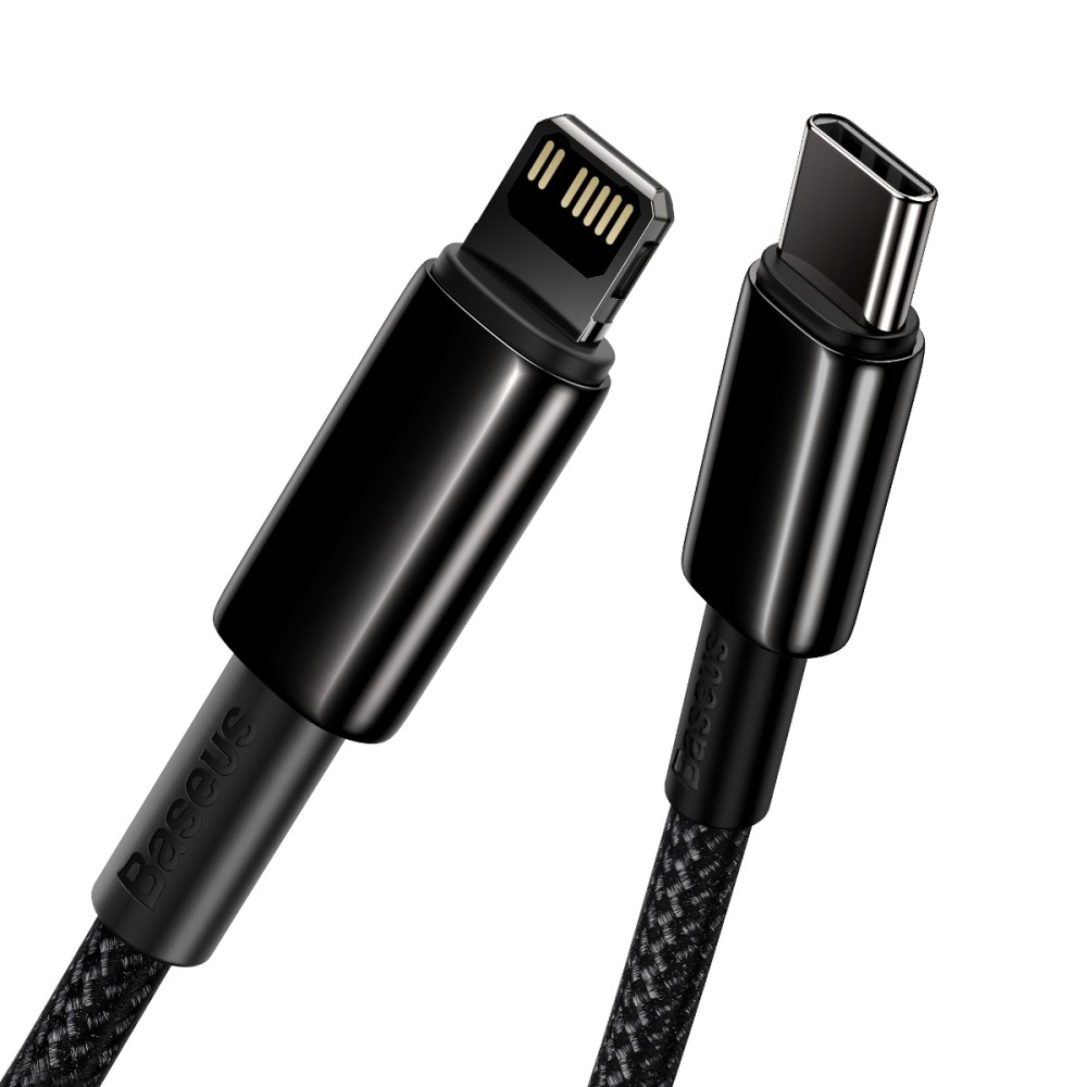 BASEUS Baseus Tungsten 1m 20W PD USB-C - Lightning Flätad Nylon Kabel - Svart